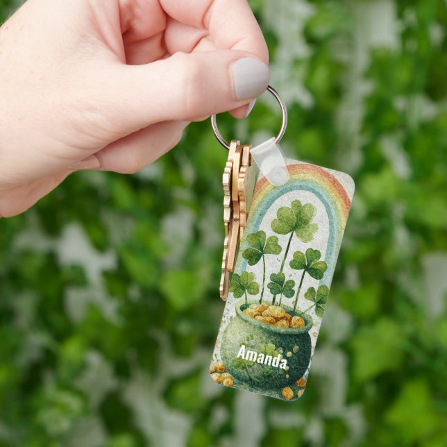 Vintage Pot of Gold and Rainbow Keychain (Hand)