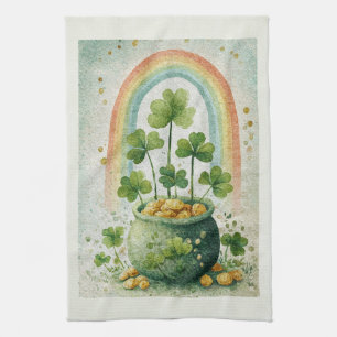 Vintage Pot of Gold and Rainbow Kitchen Towel