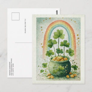 Vintage Pot of Gold and Rainbow Postcard