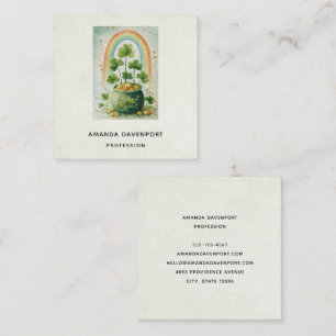 Vintage Pot of Gold and Rainbow Square Business Card