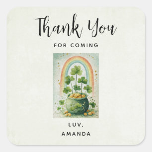 Vintage Pot of Gold and Rainbow Thank You Square Sticker