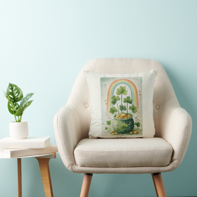Vintage Pot of Gold and Rainbow Throw Pillow (Chair)