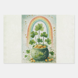 Vintage Pot of Gold and Rainbow Wrapping Paper Sheet