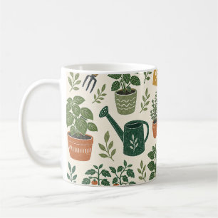 Vintage Potted Herb Garden with Watering Cans Patt Coffee Mug