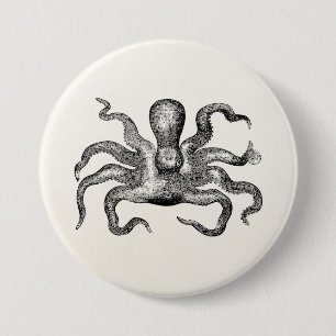 Vintage Poulpe Octopus  - Cuttlefish Template 3 Inch Round Button