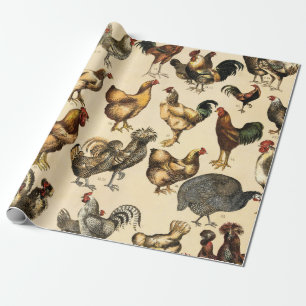 Vintage Poultry of the World Chicken Breed Art Wrapping Paper