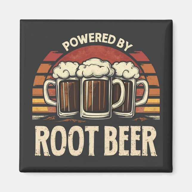 Vintage Powered By Root Beer Funny Drinking Magnet (Front)