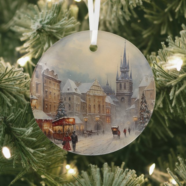Vintage Prague Ceramic Tile Glass Ornament (Insitu)