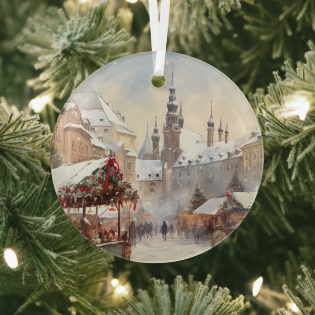 Vintage Prague Ceramic Tile Glass Ornament (Insitu)