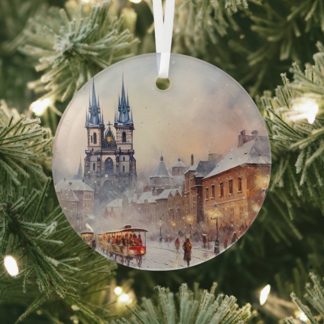 Vintage Prague Ceramic Tile Glass Ornament (Insitu)