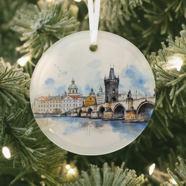 Vintage Prague Ceramic Tile Glass Ornament (Insitu)