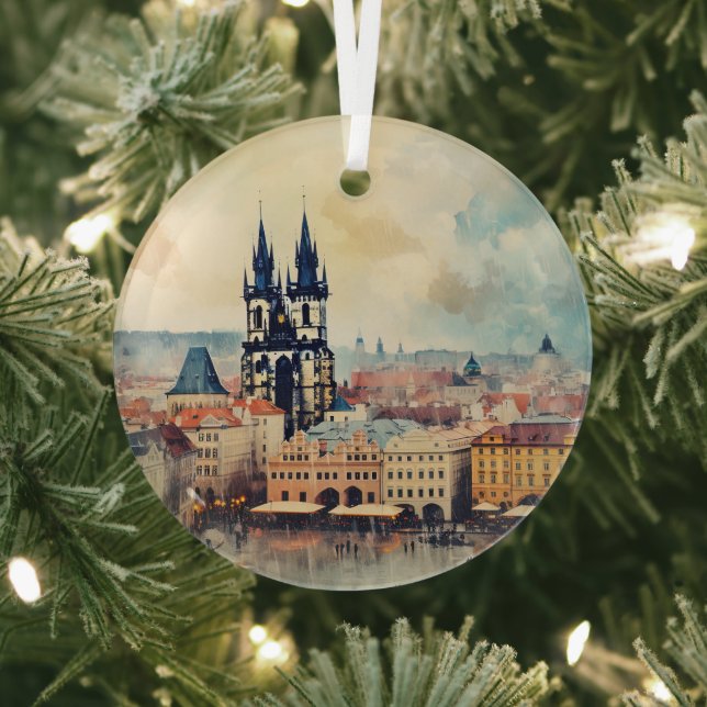 Vintage Prague Ceramic Tile Glass Ornament (Insitu)