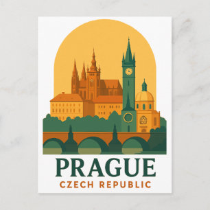 Vintage Prague Czech Republic Travel Retro Postcard
