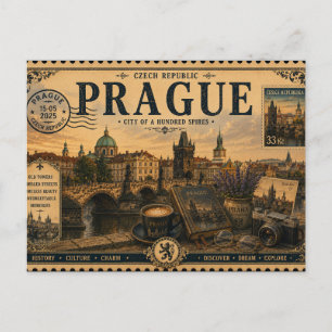 Vintage Prague Republic Vacation Souvenir Postcard