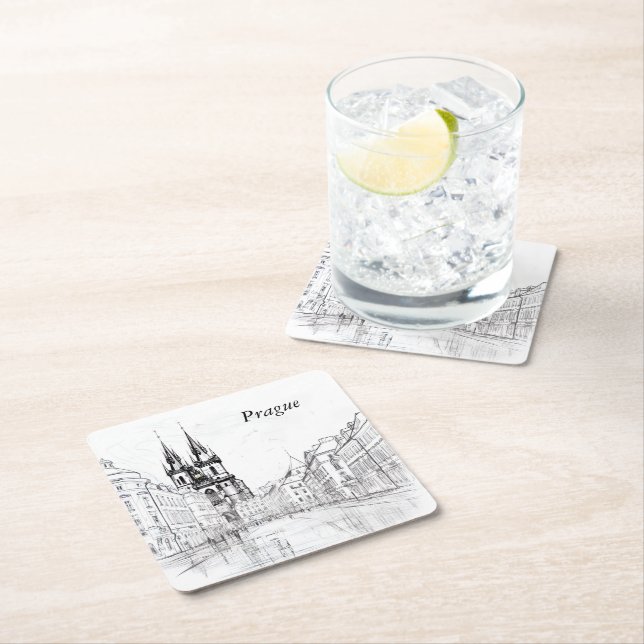 Vintage Prague Square Paper Coaster (Insitu)