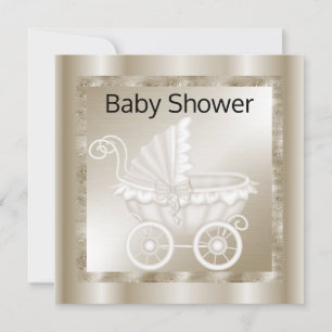 VINTAGE PRAM BABY SHOWER INVITATION BRONZE GOLD