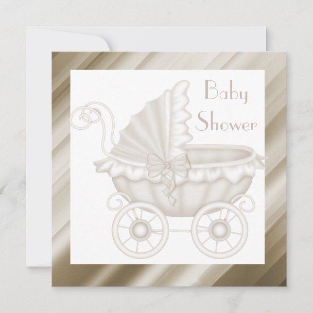 VINTAGE PRAM BABY SHOWER INVITATION SEPIA/WHITE (Front)