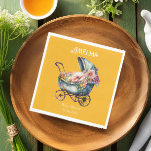  Vintage Pram Baby Shower Personalized Napkin