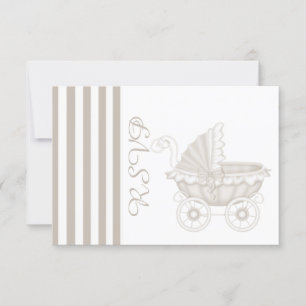 VINTAGE PRAM BABY SHOWER  SEPIA/WHITE RSVP CARD
