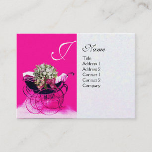 VINTAGE PRAM WITH FLOWERS  BABY SHOWER,pearl paper Business Card