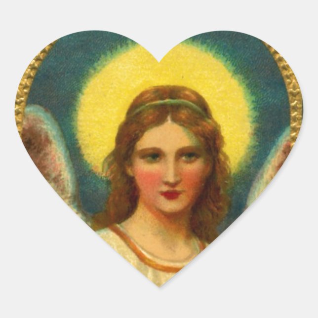 Vintage Praying Angel Red Yellow Heart Sticker (Front)