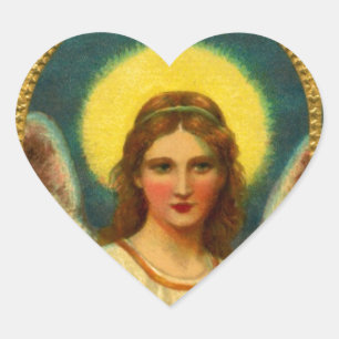 Vintage Praying Angel Red Yellow Heart Sticker