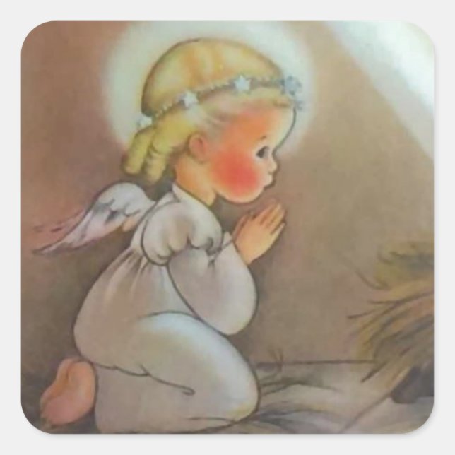 Vintage Praying Angel Square Sticker (Front)