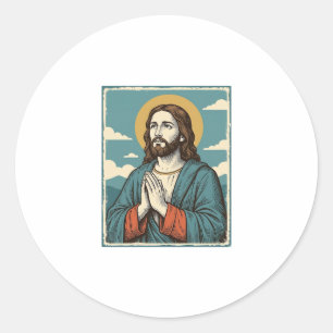 Vintage Praying Savior Religious Shirt Design_1 Classic Round Sticker