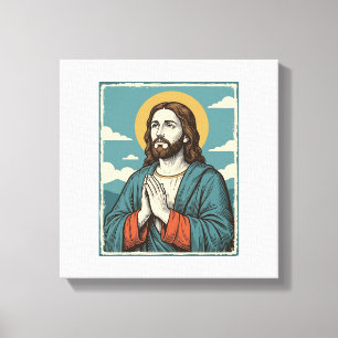 Vintage Praying Saviour Religious Shirt Design_1 Canvas Print