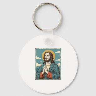 Vintage Praying Saviour Religious Shirt Design_1 Keychain