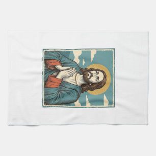 Vintage Praying Saviour Religious Shirt Design_1 Kitchen Towel