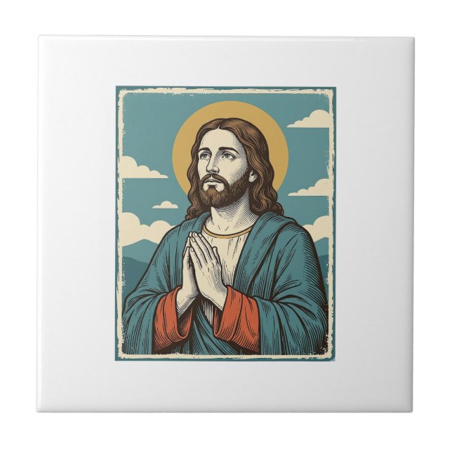 Vintage Praying Saviour Religious Shirt Design_1 Tile (Front)