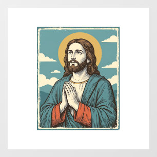 Vintage Praying Saviour Religious Shirt Design_1 Window Cling