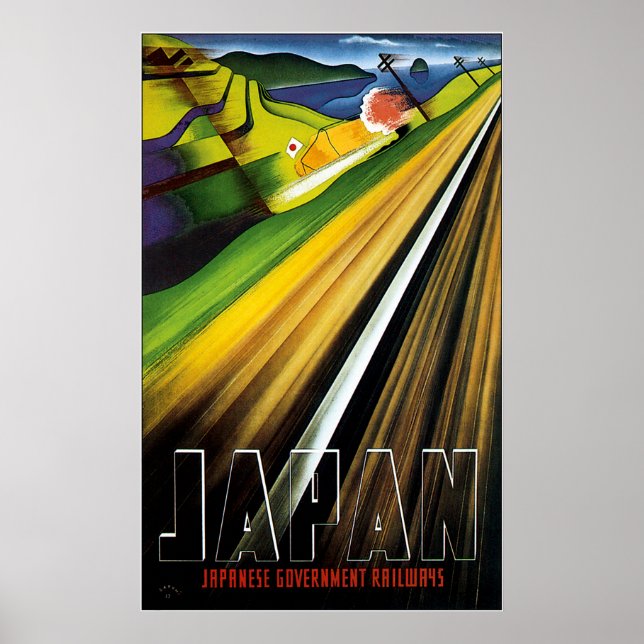 Vintage Pre-war Japan Rail Travel Poster (Front)