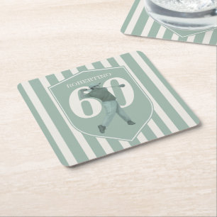 Vintage Preppy Golfer Green White 60th Birthday Square Paper Coaster