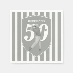 Vintage Preppy Golfer Grey White 50th Birthday Napkin