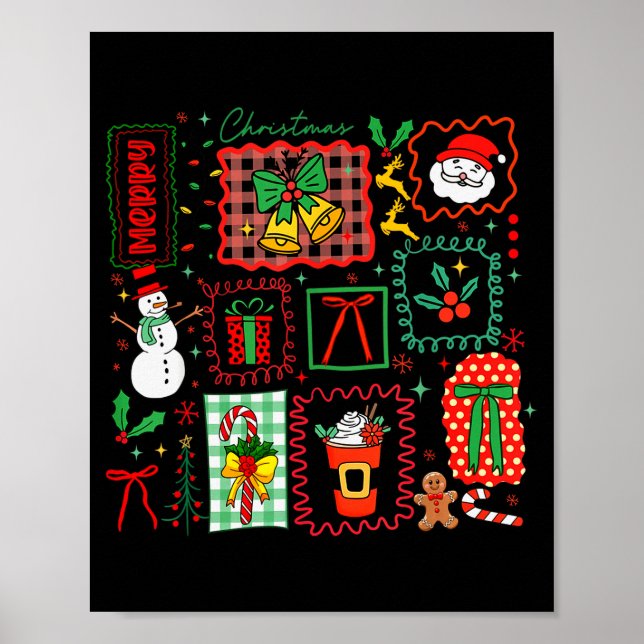 Vintage Preppy Merry Christmas Santa Coquette Bow  Poster (Front)
