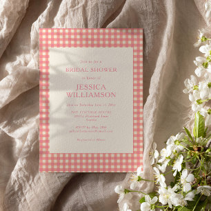 Vintage Preppy Pink Gingham Plaid Bridal Shower Invitation