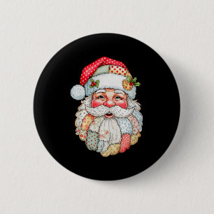Vintage Preppy Santa Claus Face Patchwork Christma 2 Inch Round Button