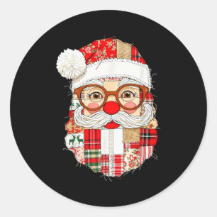 Vintage Preppy Santa Claus Face Patchwork Christma Classic Round Sticker