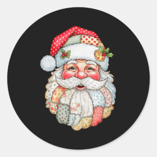 Vintage Preppy Santa Claus Face Patchwork Christma Classic Round Sticker
