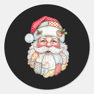 Vintage Preppy Santa Claus Face Patchwork Christma Classic Round Sticker