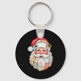 Vintage Preppy Santa Claus Face Patchwork Christma Keychain
