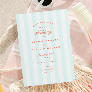 Vintage Preppy Stripes Aqua Orange Save the Date Invitation