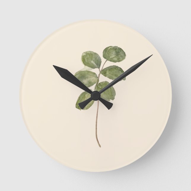 Vintage Pressed Botanical Eucalyptus Leaf Clocks⁠ Round Clock (Front)