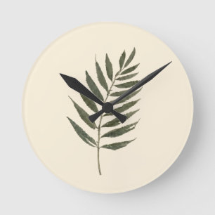 Vintage Pressed Fern Leaf Neutral Beige Cream  Round Clock