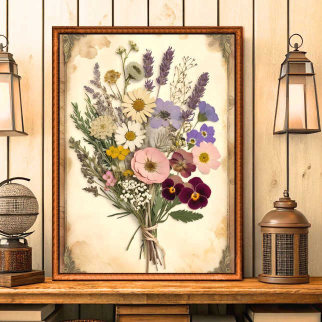 Vintage Pressed Flower Bouquet Wall Art Print (Creator Uploaded)