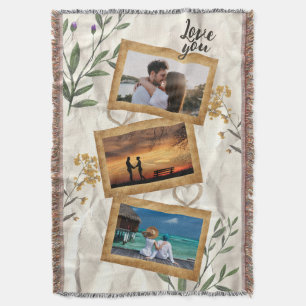 Vintage Pressed Leaf Design with Custom Photo Trio Throw Blanket