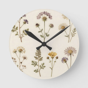Vintage Pressed Wildflower Botanical Pattern Round Clock