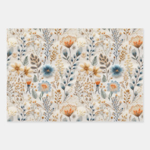 Vintage Pressed Wildflower  Wrapping Paper Sheet